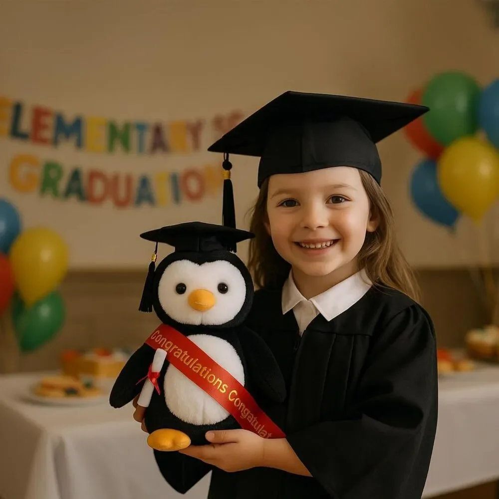 12 inches Velvet Gold Plush Penguin Stuffed Animal with Graduation Doctoral Tam
